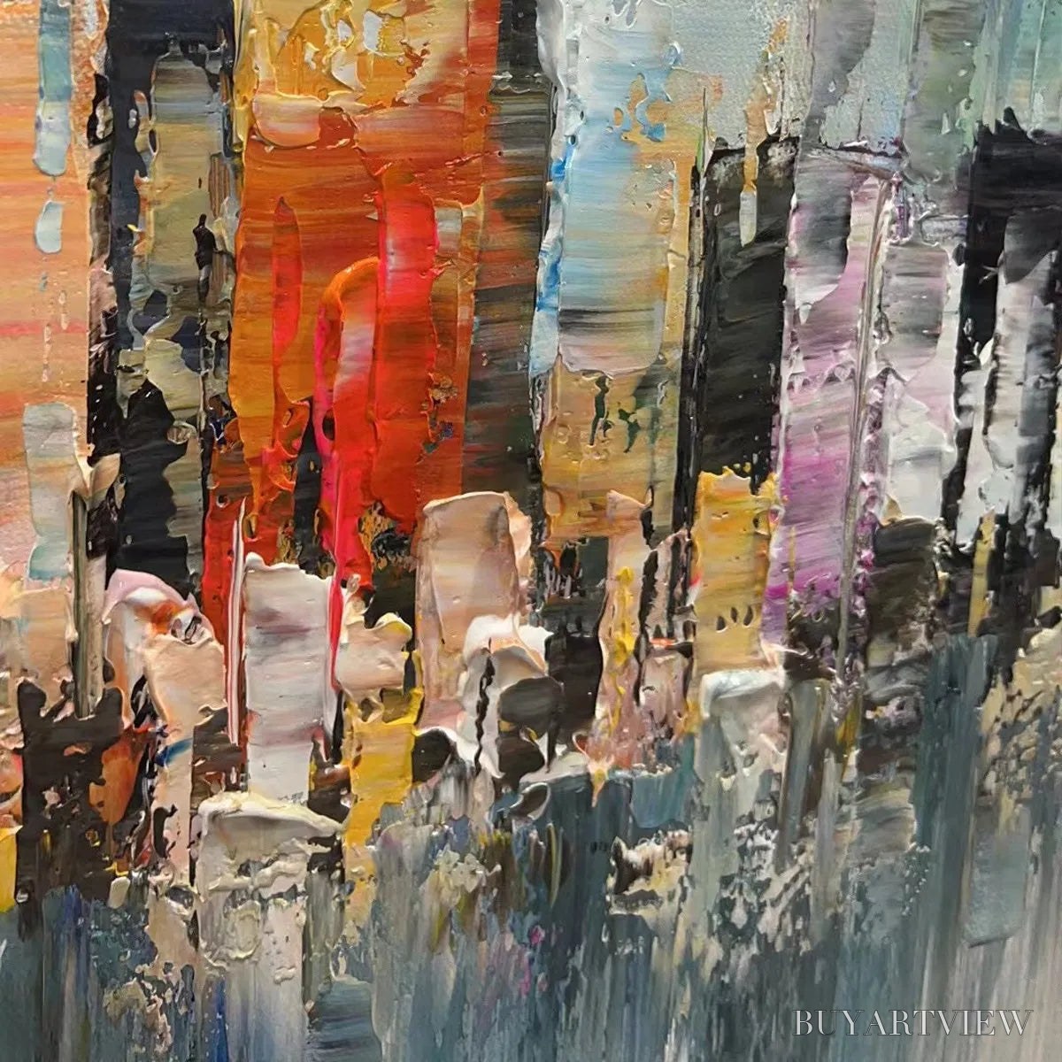 ARTOVITAS Metropolitan Reflections – Panoramic Cityscape Oil Painting - image 3