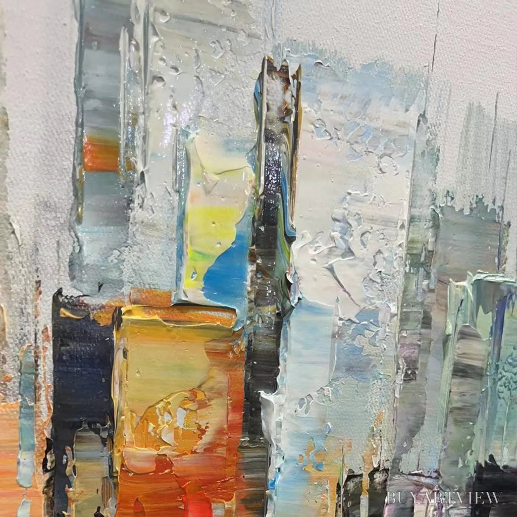 ARTOVITAS Metropolitan Reflections – Panoramic Cityscape Oil Painting - image 5