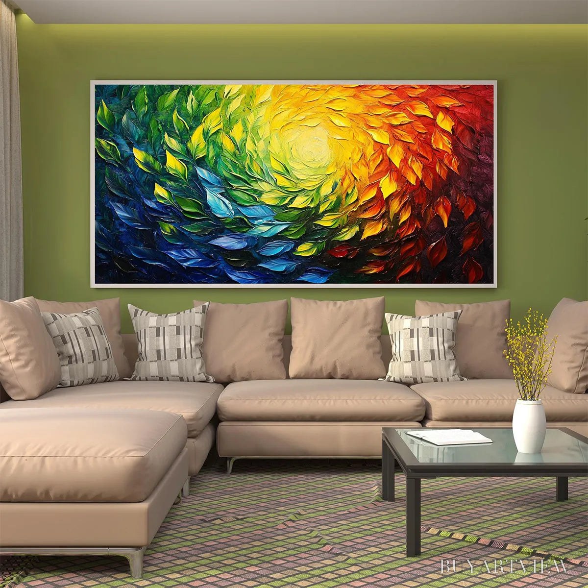 ARTOVITAS Chroma Spin – Impasto Abstract Oil Painting in Vibrant Rainbow Colors - image 3