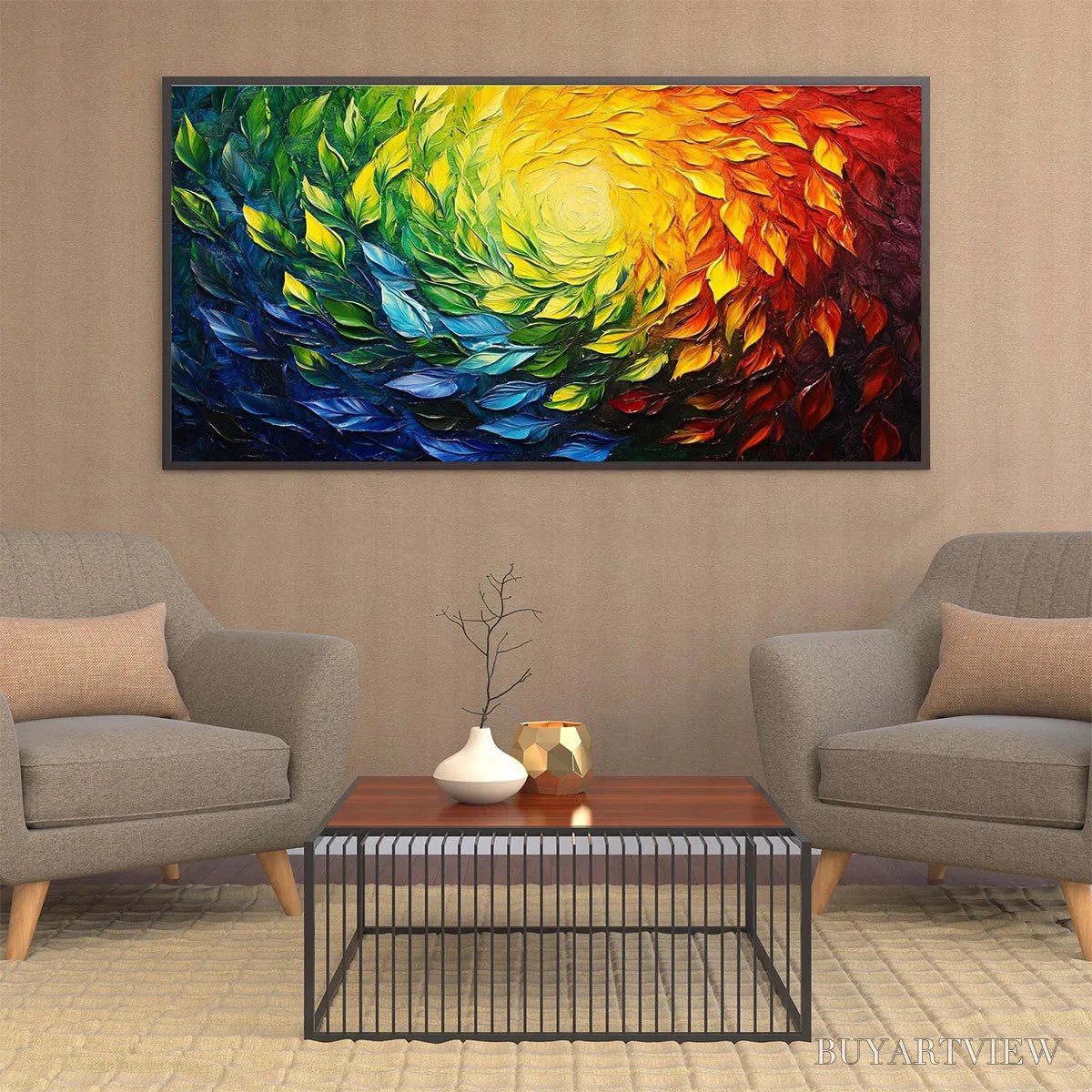 ARTOVITAS Chroma Spin – Impasto Abstract Oil Painting in Vibrant Rainbow Colors - image 4
