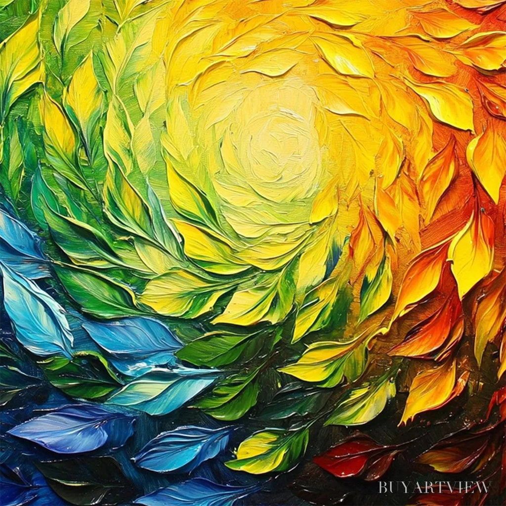 ARTOVITAS Chroma Spin – Impasto Abstract Oil Painting in Vibrant Rainbow Colors - image 6