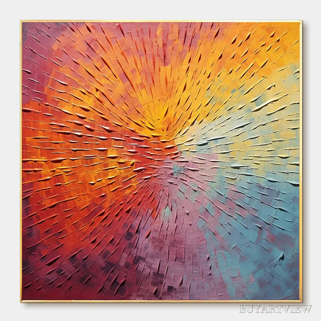 ARTOVITAS Burst of Color – Square Abstract Impasto Painting, Textured , Orange, Pink, Blue - image 1