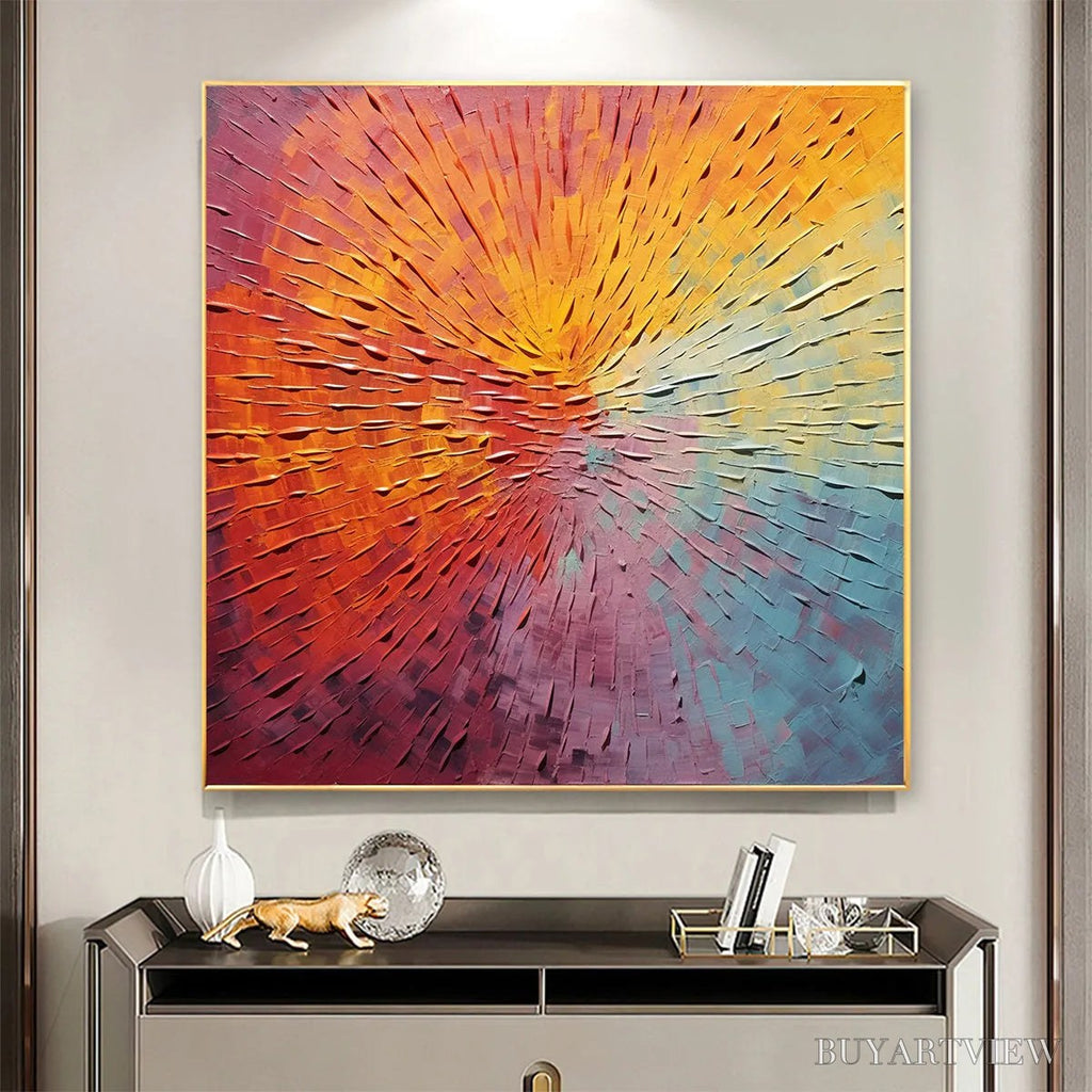 ARTOVITAS Burst of Color – Square Abstract Impasto Painting, Textured , Orange, Pink, Blue - image 2
