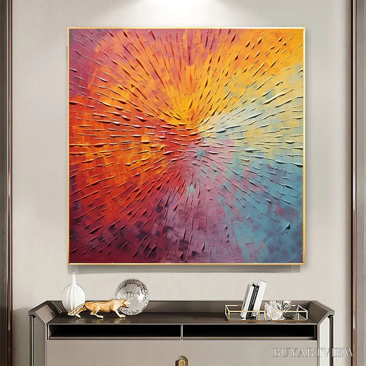 ARTOVITAS Burst of Color – Square Abstract Impasto Painting, Textured , Orange, Pink, Blue - image 2