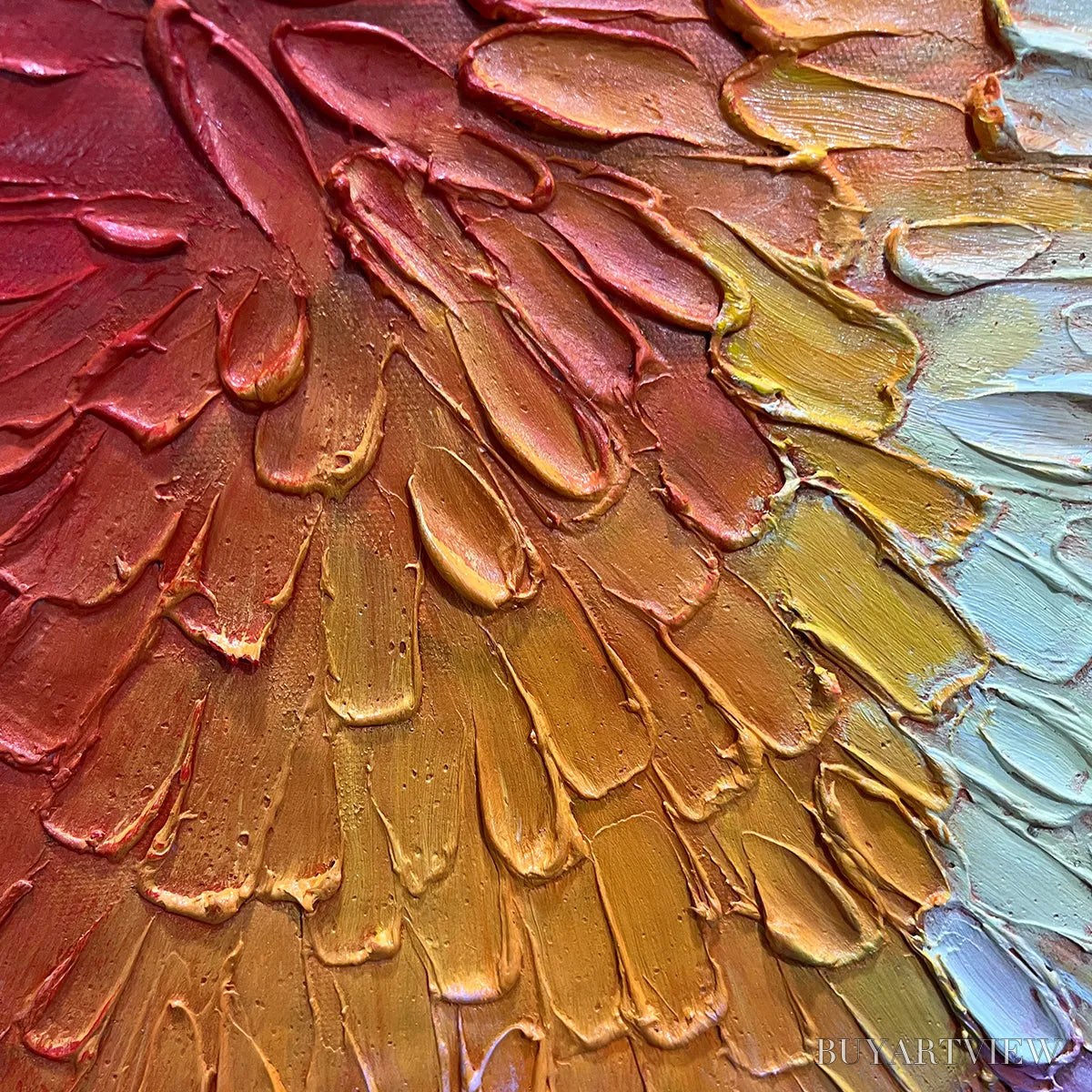 ARTOVITAS Burst of Color – Square Abstract Impasto Painting, Textured , Orange, Pink, Blue - image 3
