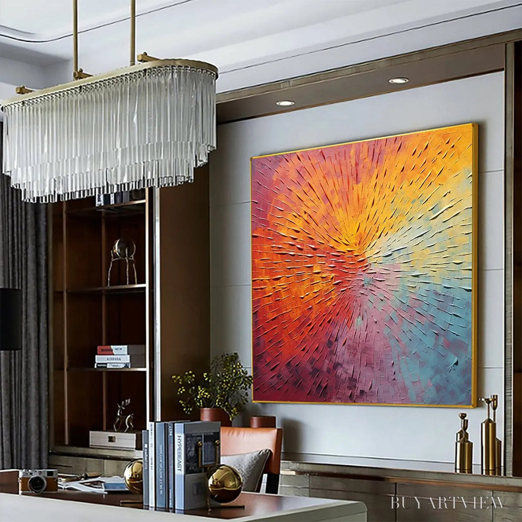 ARTOVITAS Burst of Color – Square Abstract Impasto Painting, Textured , Orange, Pink, Blue - image 4