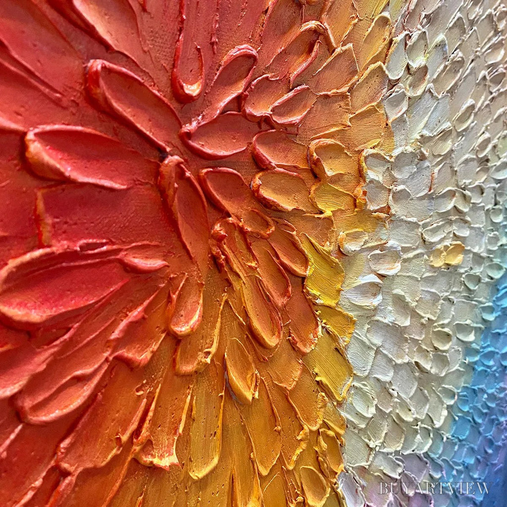 ARTOVITAS Burst of Color – Square Abstract Impasto Painting, Textured , Orange, Pink, Blue - image 5