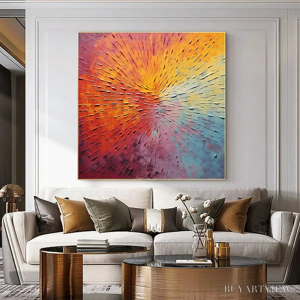 ARTOVITAS Burst of Color – Square Abstract Impasto Painting, Textured , Orange, Pink, Blue - image 6
