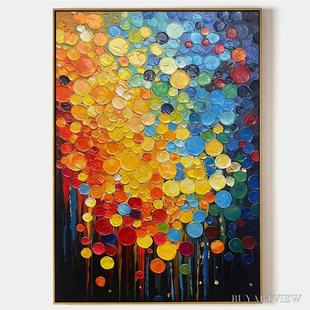 ARTOVITAS Rainbow Drops – Vertical Abstract Painting with Colorful Circles, Textured Impasto, Modern - image 1