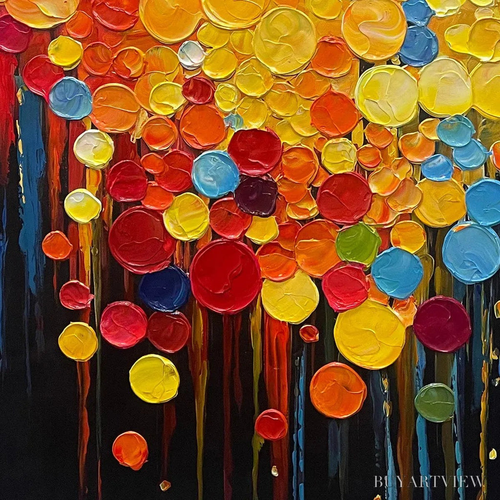 ARTOVITAS Rainbow Drops – Vertical Abstract Painting with Colorful Circles, Textured Impasto, Modern - image 3