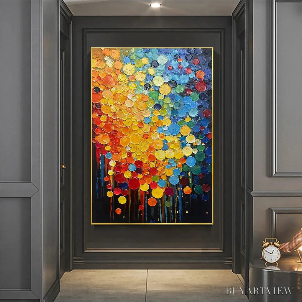 ARTOVITAS Rainbow Drops – Vertical Abstract Painting with Colorful Circles, Textured Impasto, Modern - image 4