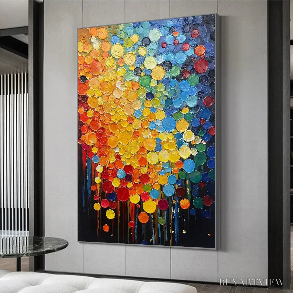 ARTOVITAS Rainbow Drops – Vertical Abstract Painting with Colorful Circles, Textured Impasto, Modern - image 5