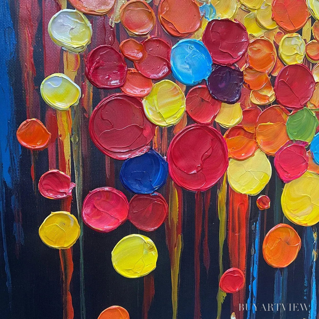 ARTOVITAS Rainbow Drops – Vertical Abstract Painting with Colorful Circles, Textured Impasto, Modern - image 6