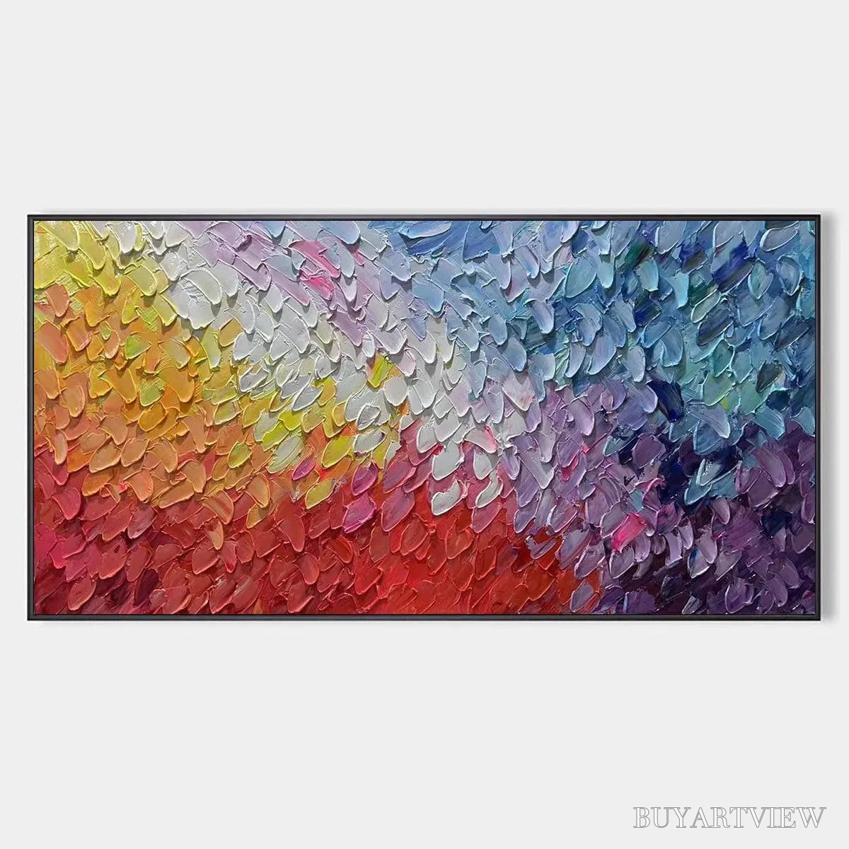 ARTOVITAS Chromatic Flow – Colorful Abstract Painting, Textured Impasto, Panoramic Canvas, Modern - image 1