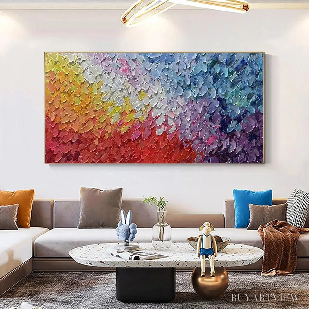 ARTOVITAS Chromatic Flow – Colorful Abstract Painting, Textured Impasto, Panoramic Canvas, Modern - image 2