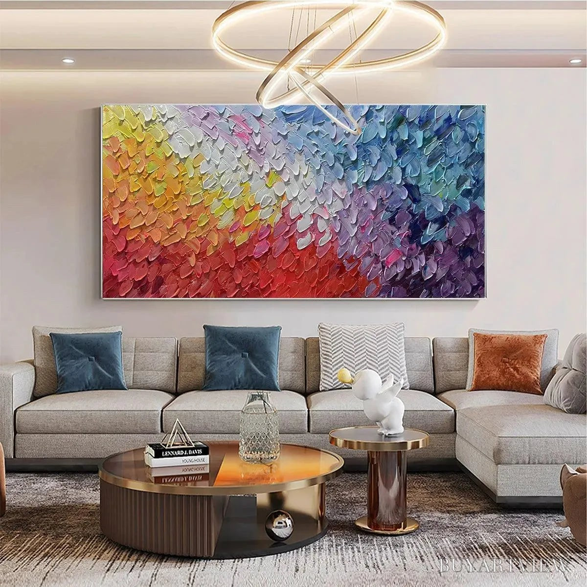 ARTOVITAS Chromatic Flow – Colorful Abstract Painting, Textured Impasto, Panoramic Canvas, Modern - image 4