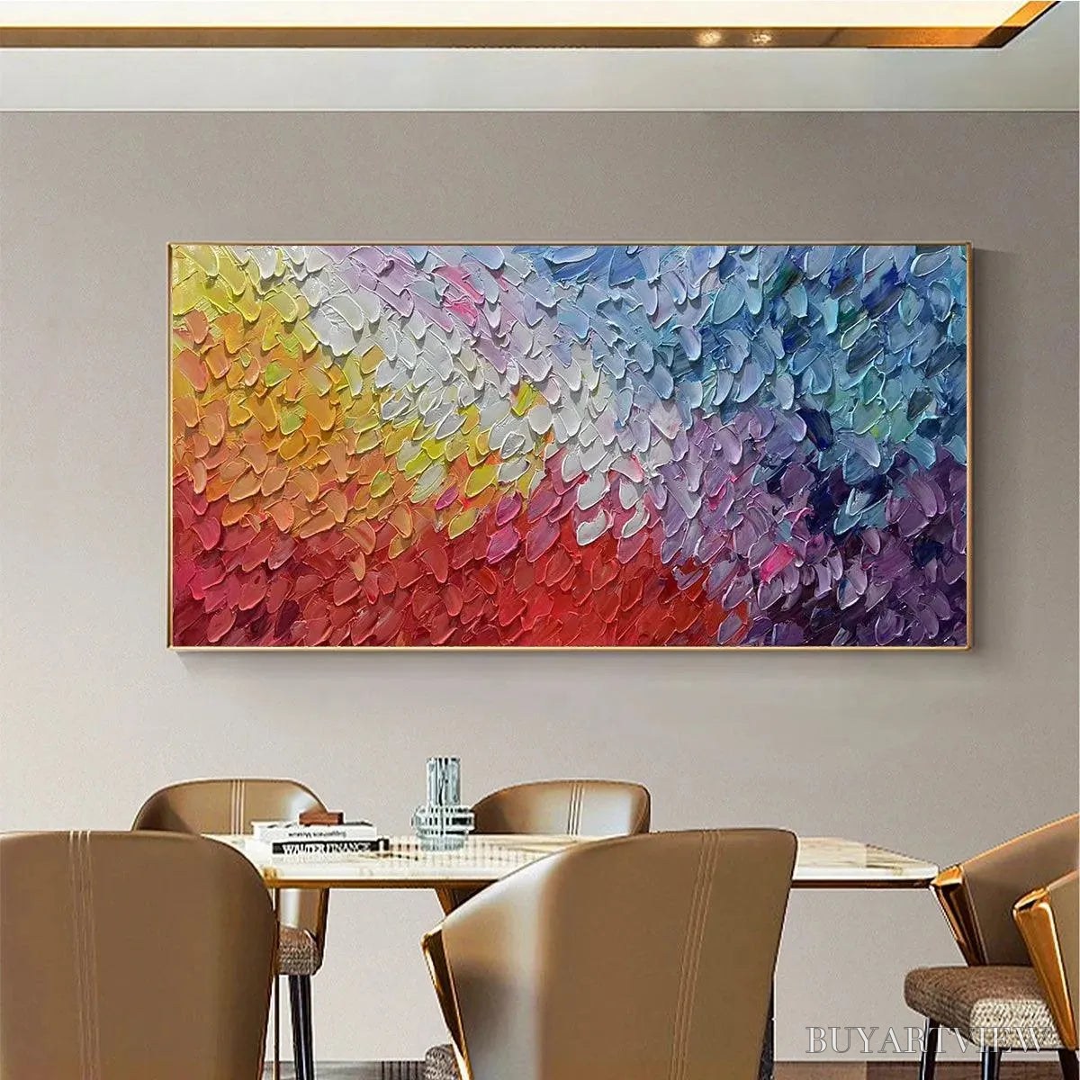 ARTOVITAS Chromatic Flow – Colorful Abstract Painting, Textured Impasto, Panoramic Canvas, Modern - image 5