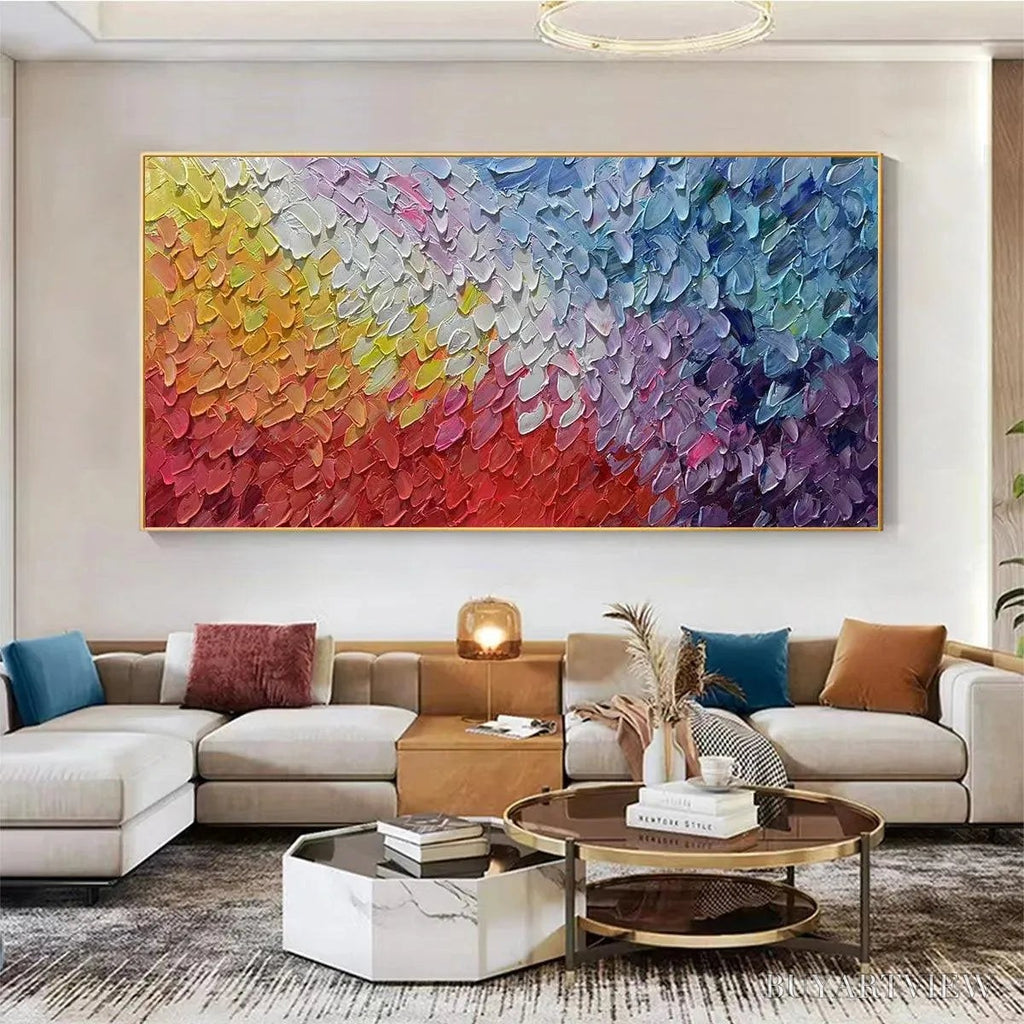ARTOVITAS Chromatic Flow – Colorful Abstract Painting, Textured Impasto, Panoramic Canvas, Modern - image 6