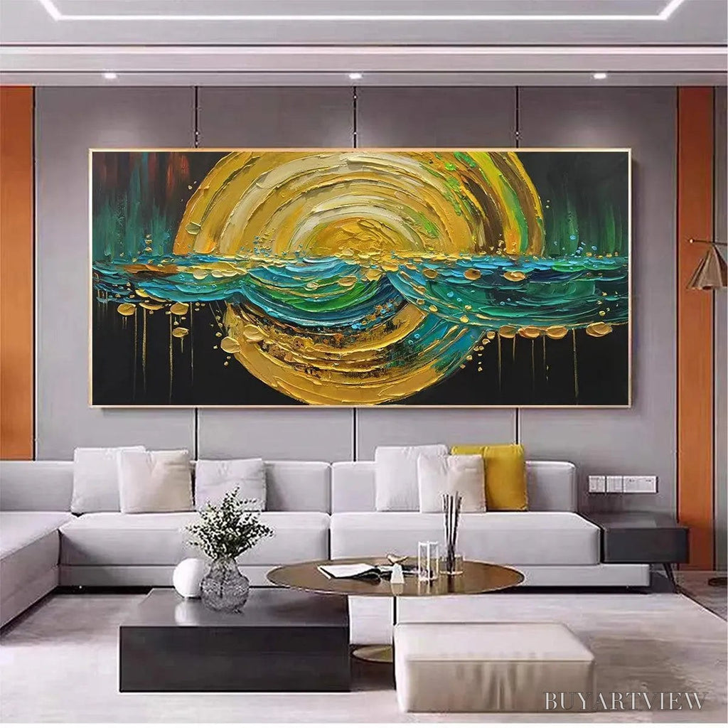 ARTOVITAS Abstract Sunburst Oil Painting - Gold and Green Art - image 6