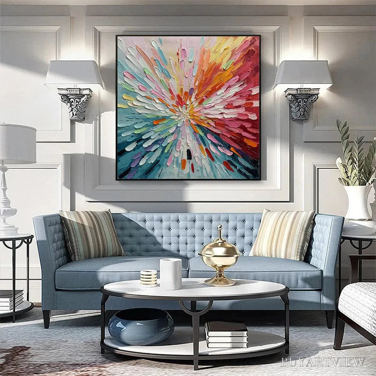 ARTOVITAS Colorful Abstract Burst Oil Painting - Modern Art - image 6