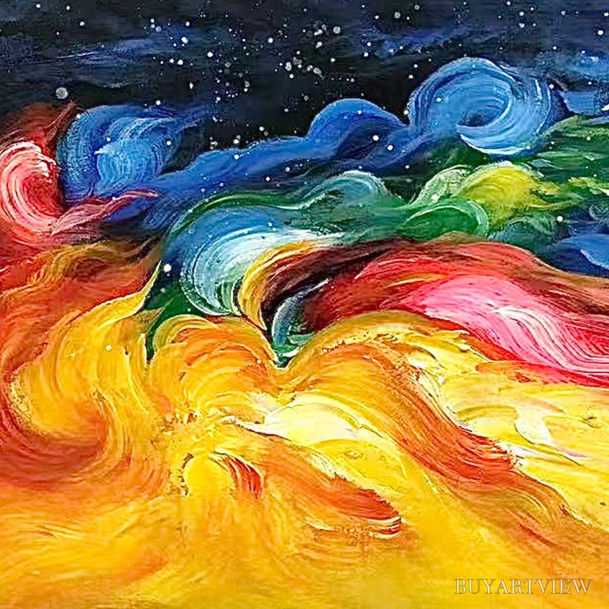 ARTOVITAS Chroma Nova – Panoramic Abstract Rainbow Oil Painting - image 6