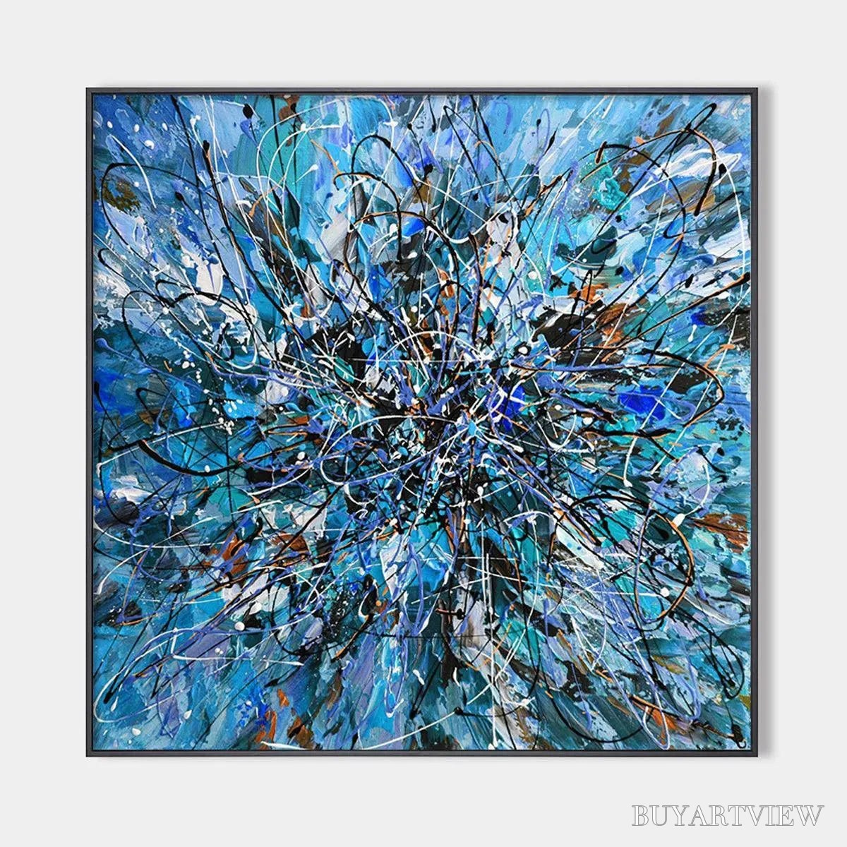 ARTOVITAS Azure Exploration – Abstract Blue and Black Oil Painting - image 1