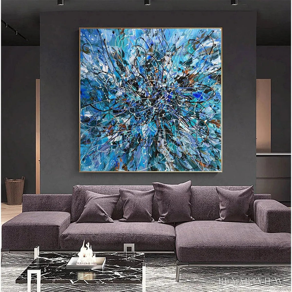 ARTOVITAS Azure Exploration – Abstract Blue and Black Oil Painting - image 2