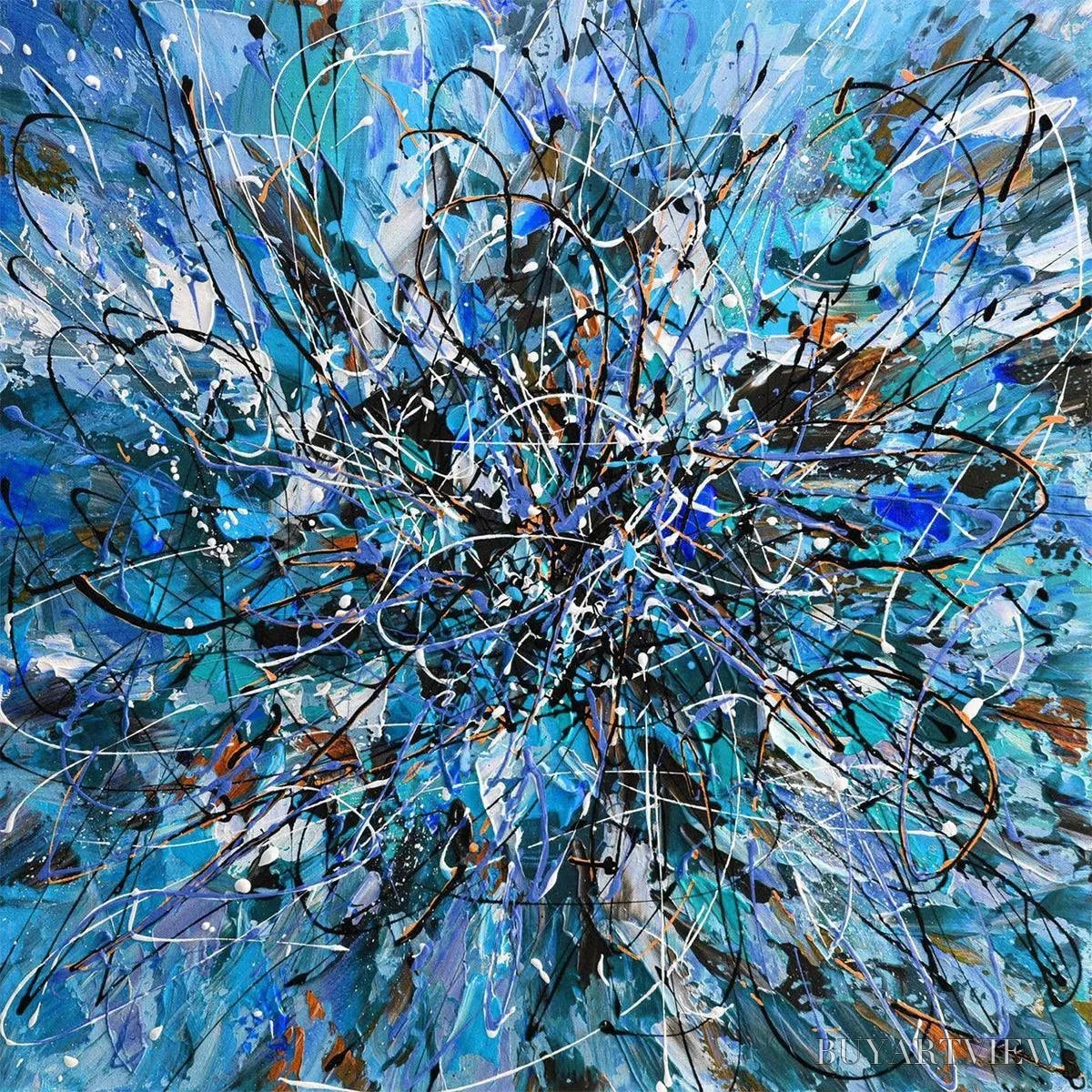 ARTOVITAS Azure Exploration – Abstract Blue and Black Oil Painting - image 3