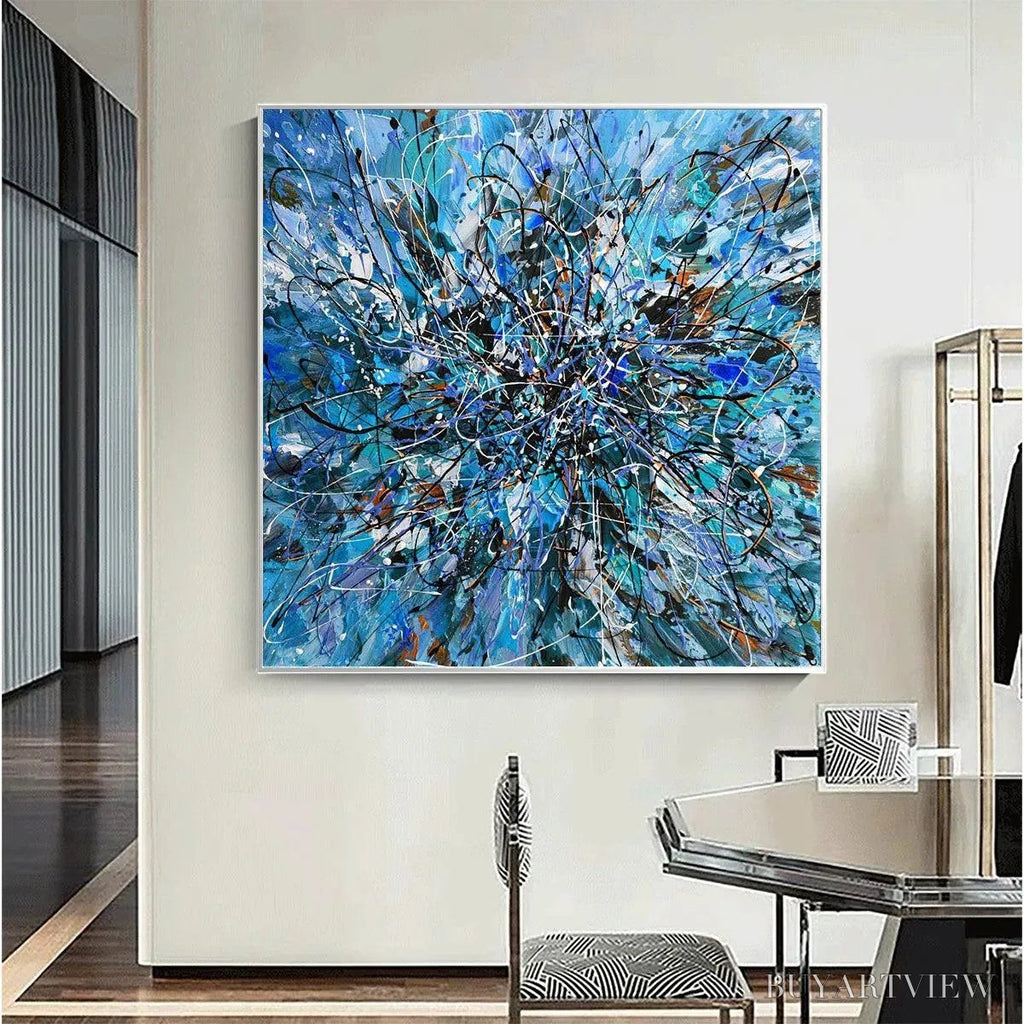 ARTOVITAS Azure Exploration – Abstract Blue and Black Oil Painting - image 4