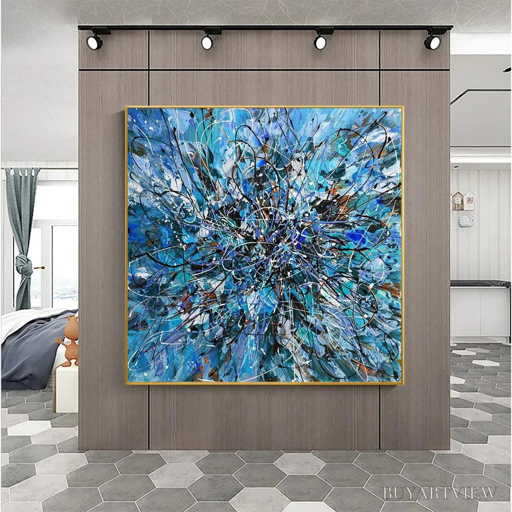 ARTOVITAS Azure Exploration – Abstract Blue and Black Oil Painting - image 5