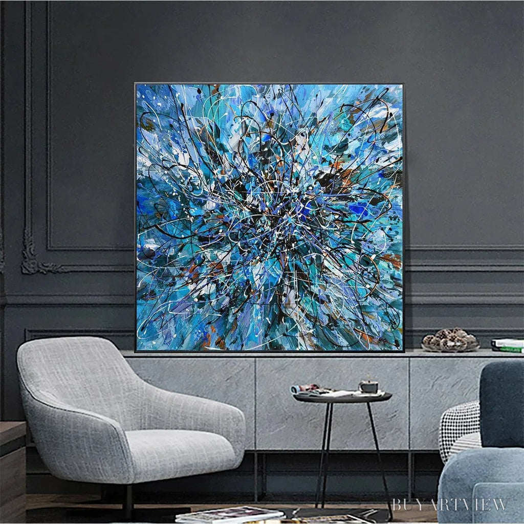 ARTOVITAS Azure Exploration – Abstract Blue and Black Oil Painting - image 6