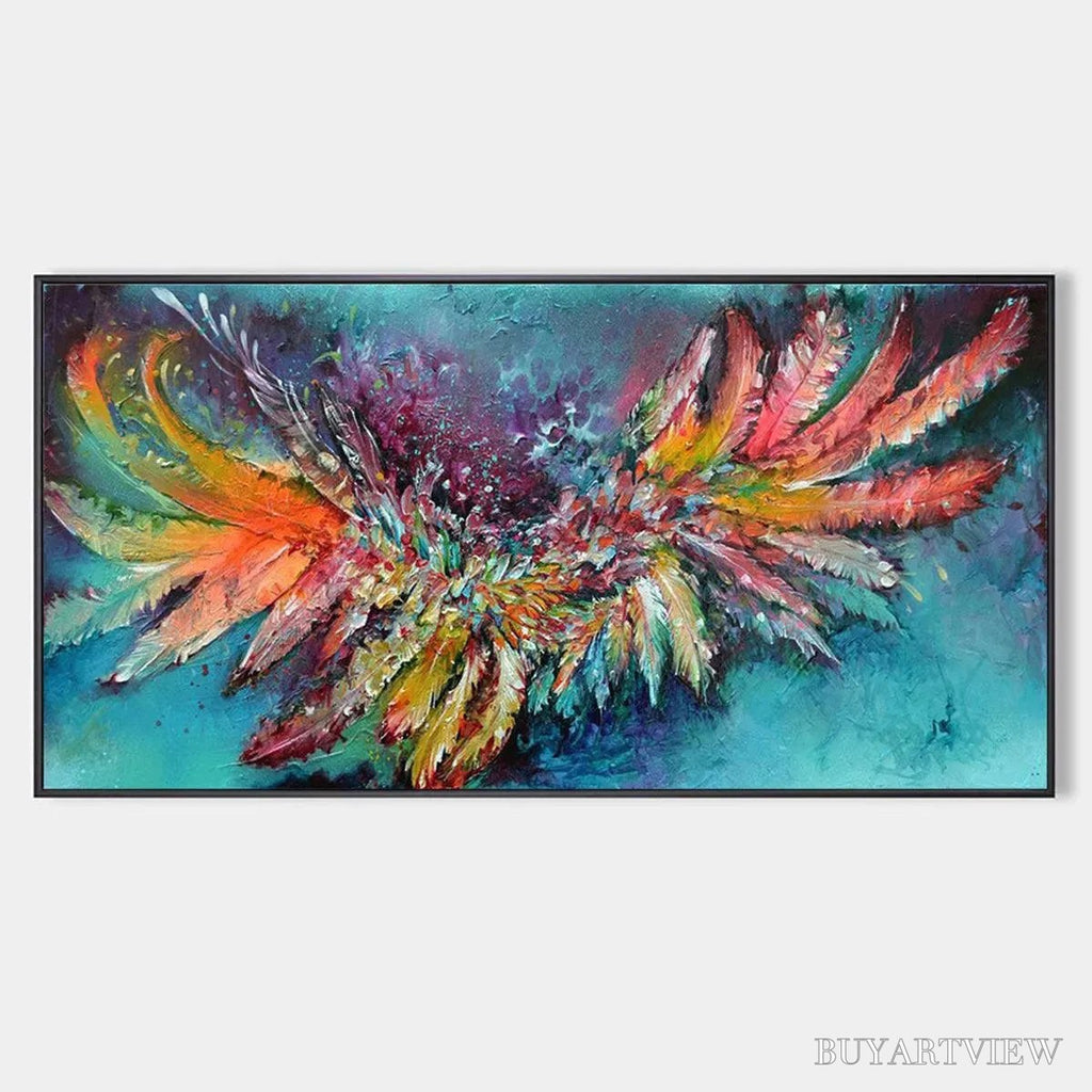 ARTOVITAS Plumage Fire – Vibrant Abstract Feather Oil Painting - image 1