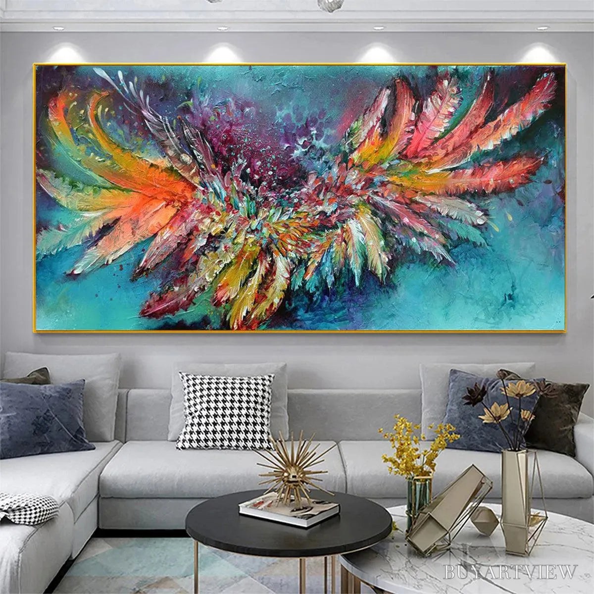 ARTOVITAS Plumage Fire – Vibrant Abstract Feather Oil Painting - image 2