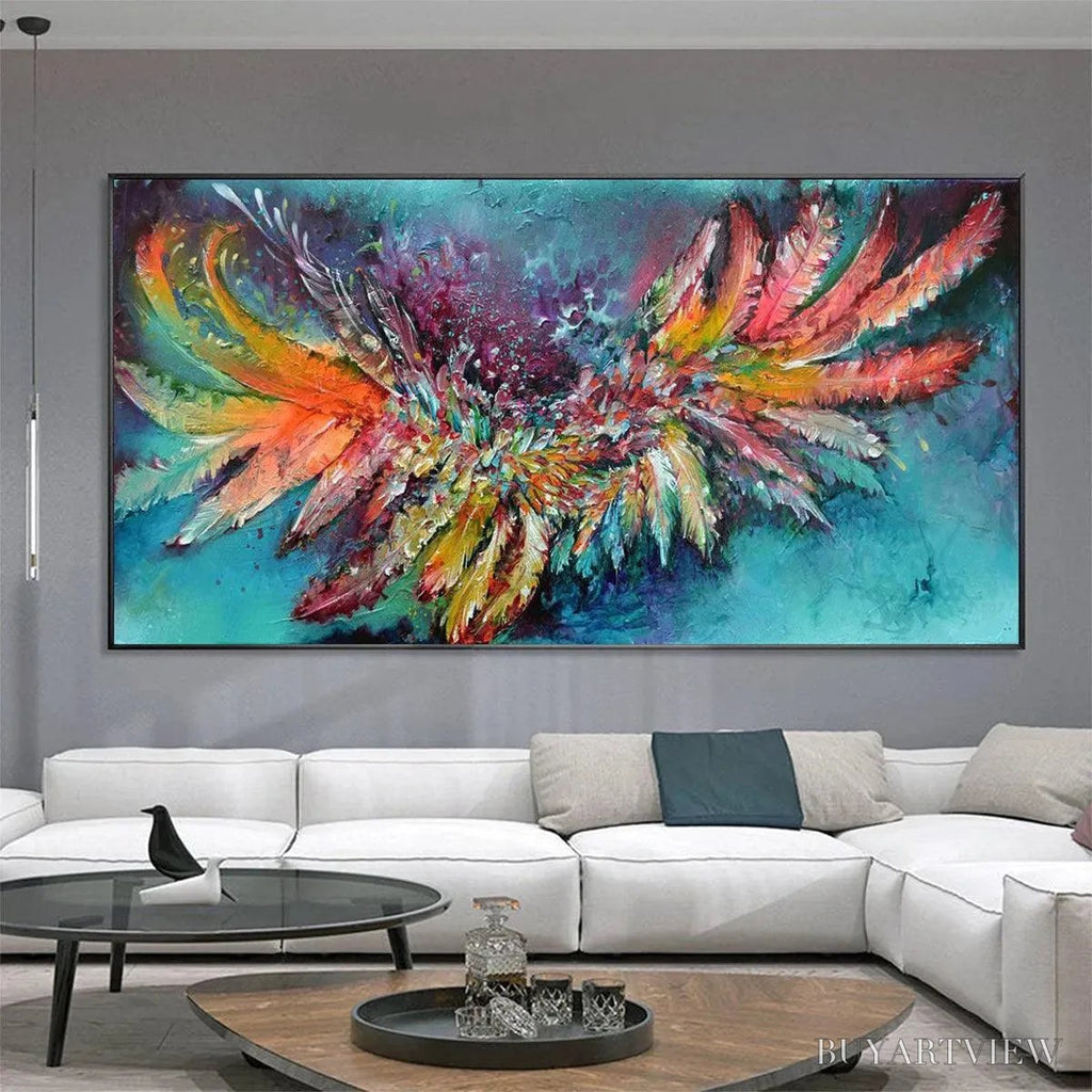 ARTOVITAS Plumage Fire – Vibrant Abstract Feather Oil Painting - image 4