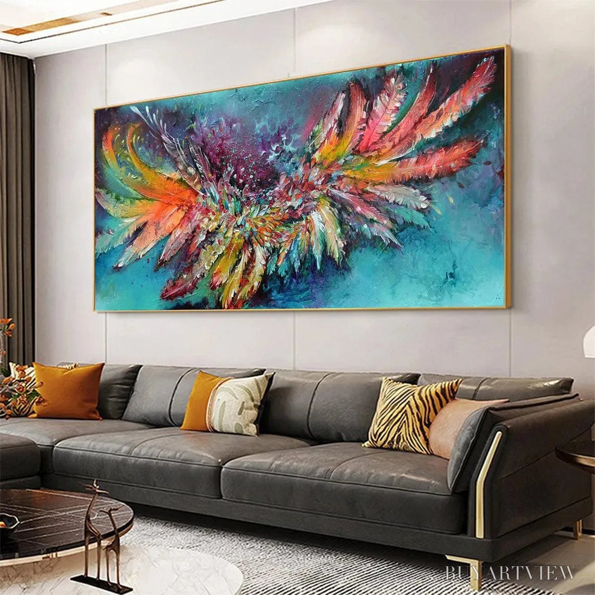 ARTOVITAS Plumage Fire – Vibrant Abstract Feather Oil Painting - image 5