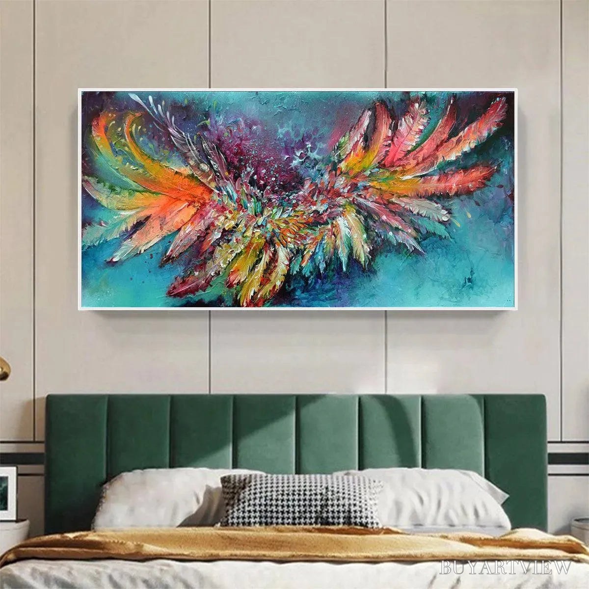 ARTOVITAS Plumage Fire – Vibrant Abstract Feather Oil Painting - image 6