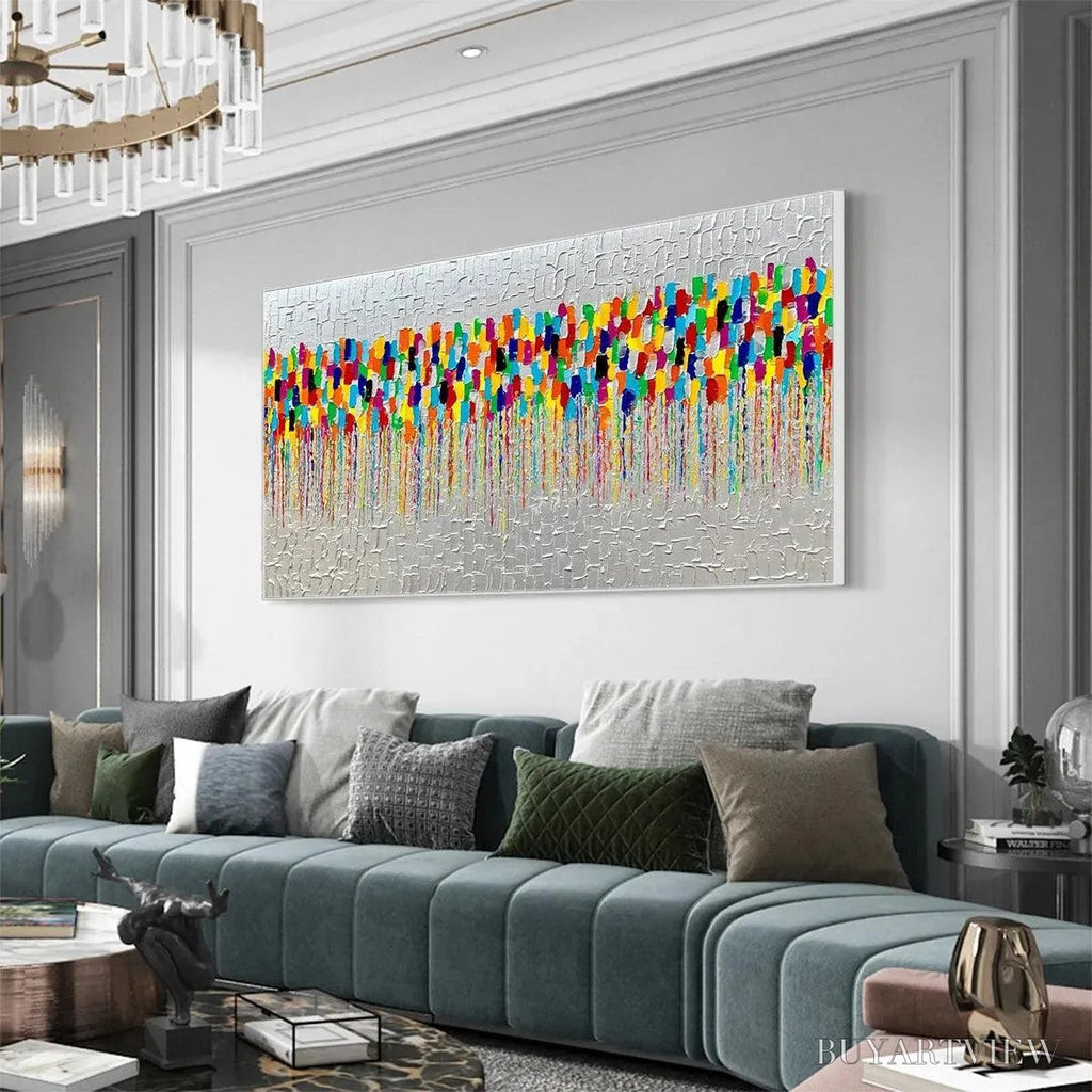 ARTOVITAS Colorfall – Vibrant Abstract Oil Painting on Silver Leaf - image 4