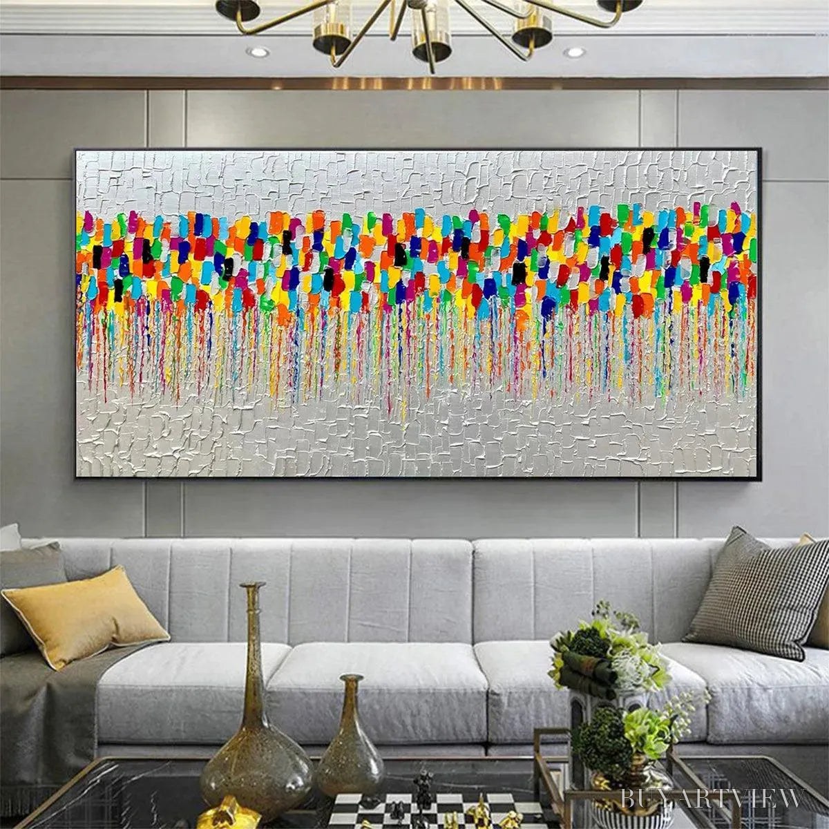ARTOVITAS Colorfall – Vibrant Abstract Oil Painting on Silver Leaf - image 5