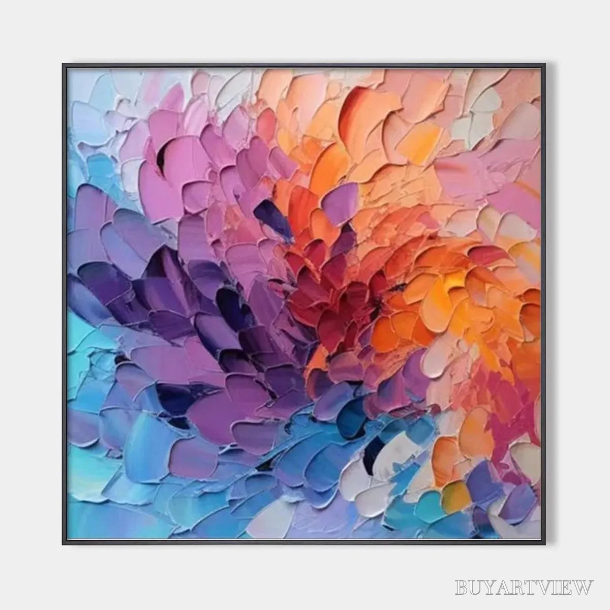 ARTOVITAS Colorful Whirl – Textured Abstract Painting, Impasto , Square Canvas, Modern Decor - image 1