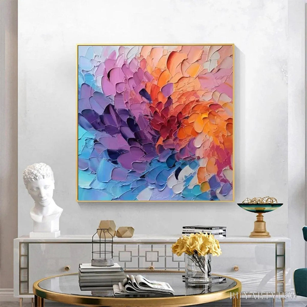 ARTOVITAS Colorful Whirl – Textured Abstract Painting, Impasto , Square Canvas, Modern Decor - image 2