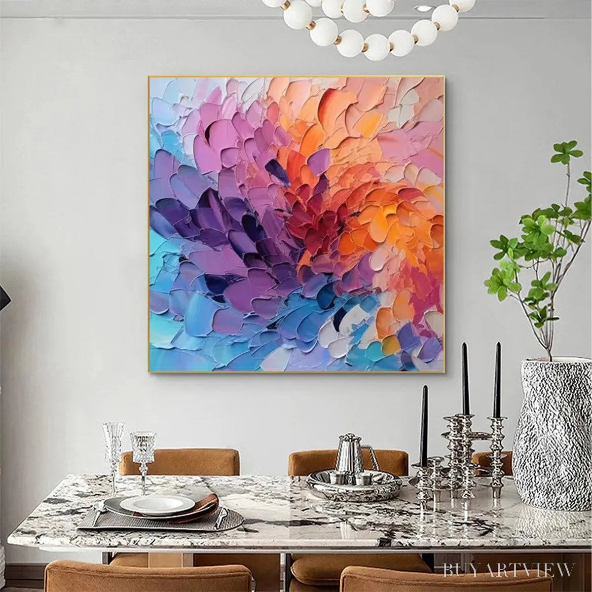 ARTOVITAS Colorful Whirl – Textured Abstract Painting, Impasto , Square Canvas, Modern Decor - image 4