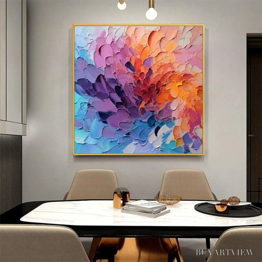 ARTOVITAS Colorful Whirl – Textured Abstract Painting, Impasto , Square Canvas, Modern Decor - image 5