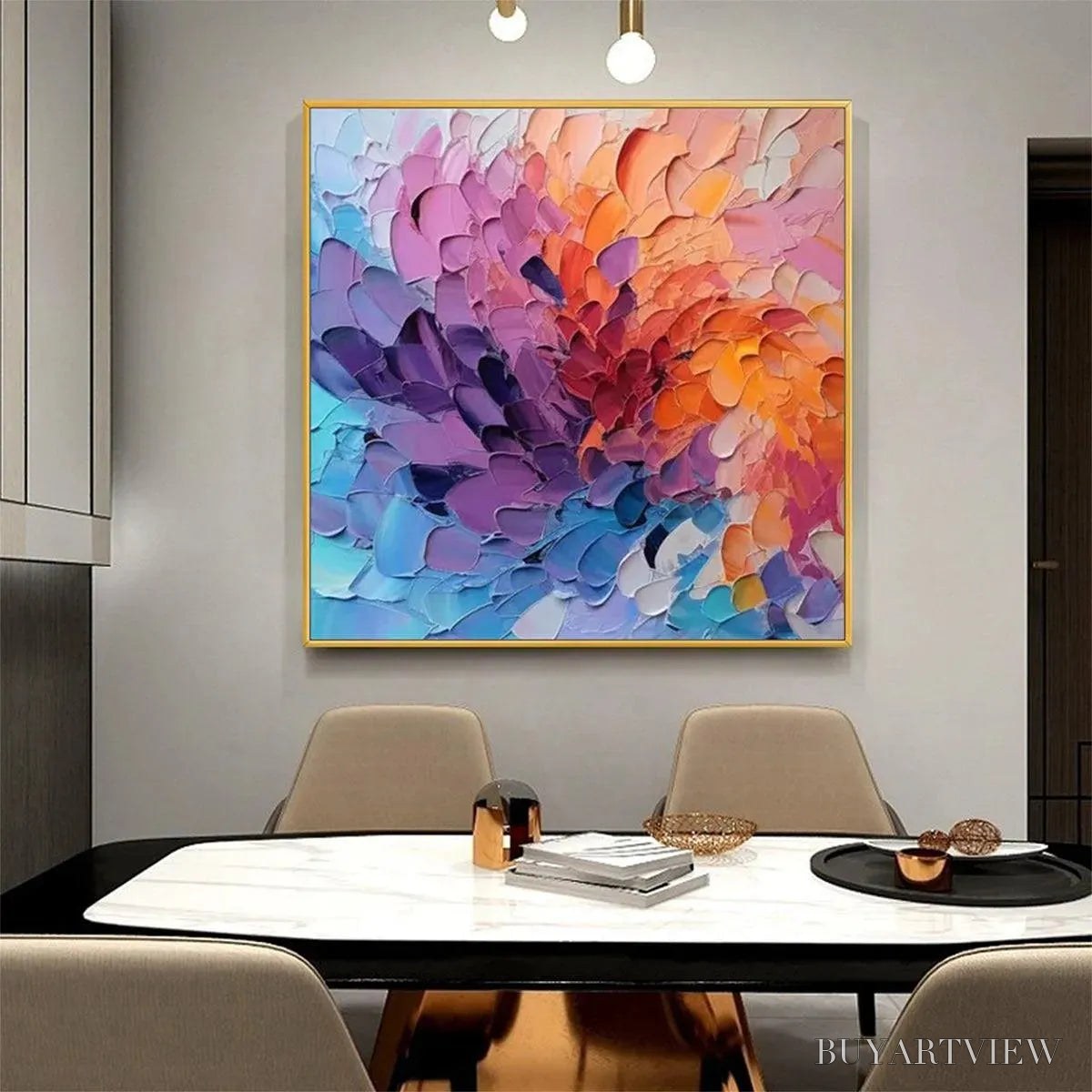 ARTOVITAS Colorful Whirl – Textured Abstract Painting, Impasto , Square Canvas, Modern Decor - image 5