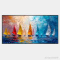 ARTOVITAS Regatta – Textured Sailboat Painting, Impasto , Panoramic Canvas, Coastal Decor - image 1