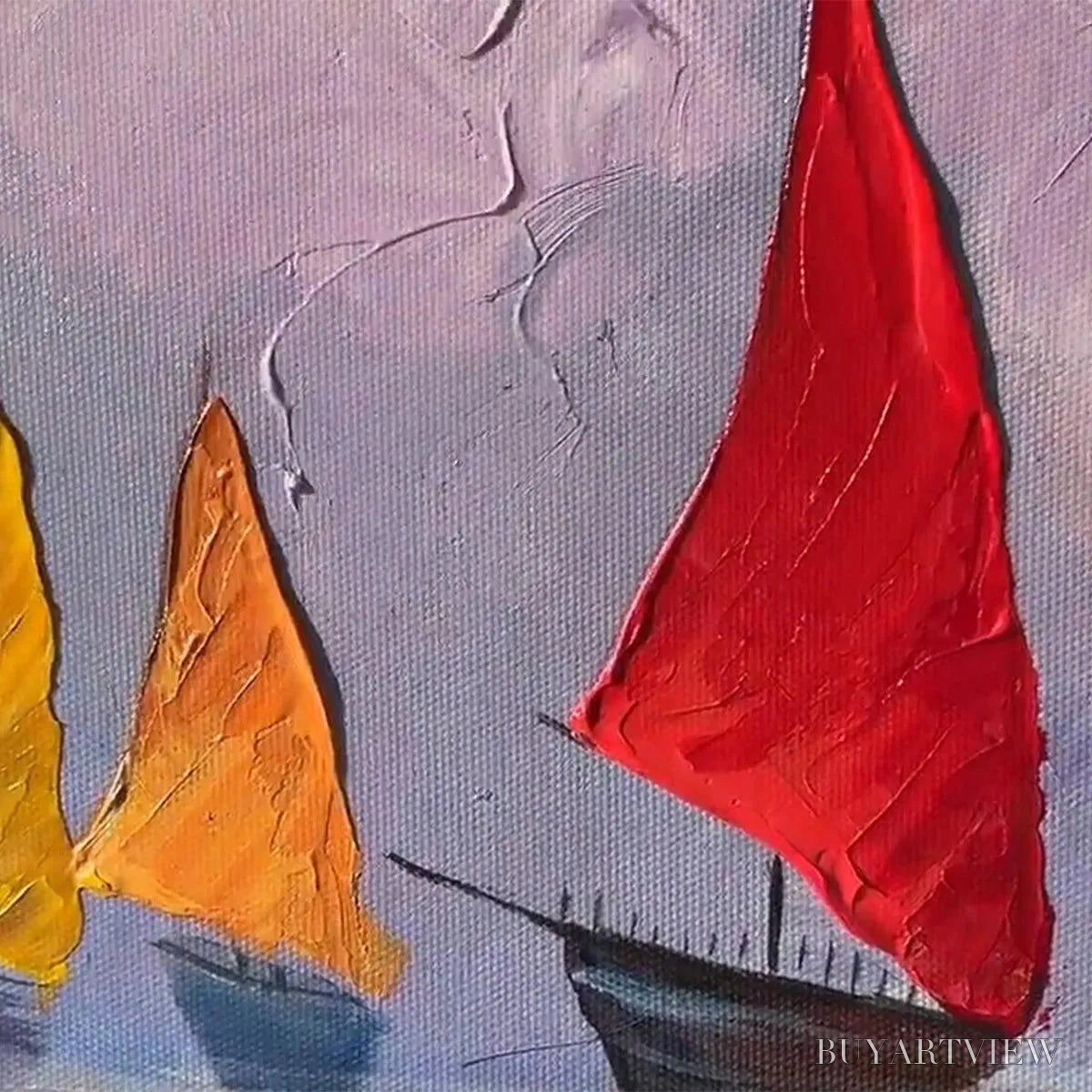 ARTOVITAS Regatta – Textured Sailboat Painting, Impasto , Panoramic Canvas, Coastal Decor - image 6