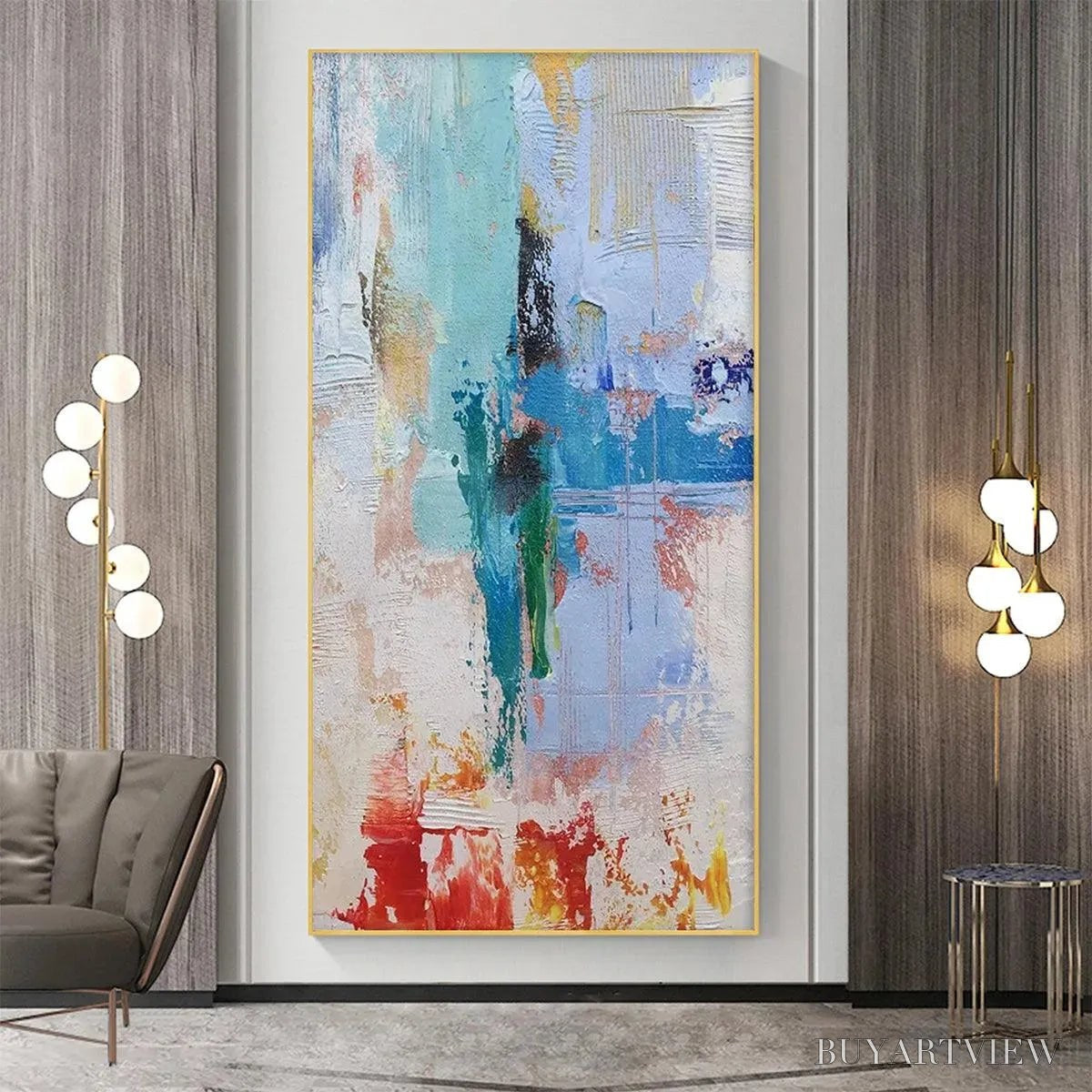 ARTOVITAS Abstract Symphony – Textured Painting, Colorful , Modern Abstract, Vertical Canvas - image 2