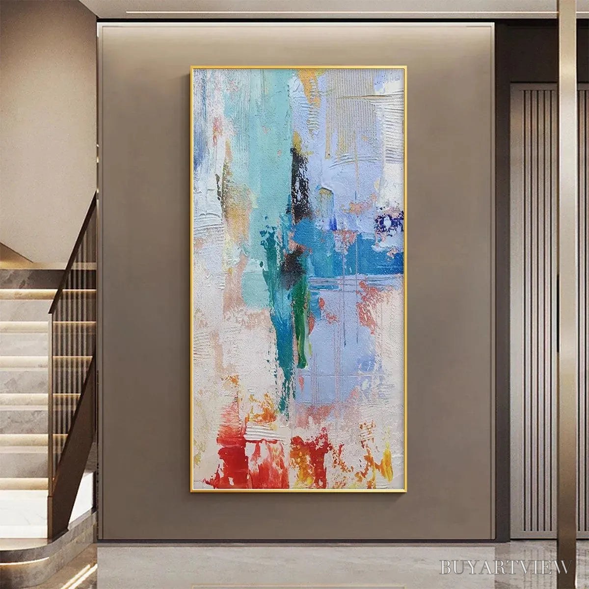 ARTOVITAS Abstract Symphony – Textured Painting, Colorful , Modern Abstract, Vertical Canvas - image 5