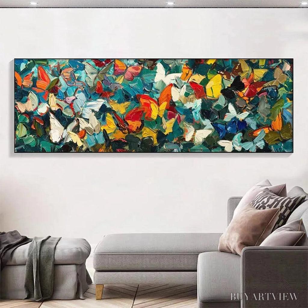 ARTOVITAS Butterfly Whirlwind Panoramic – Butterfly Painting, Panoramic , Colorful Impasto Decor - image 2