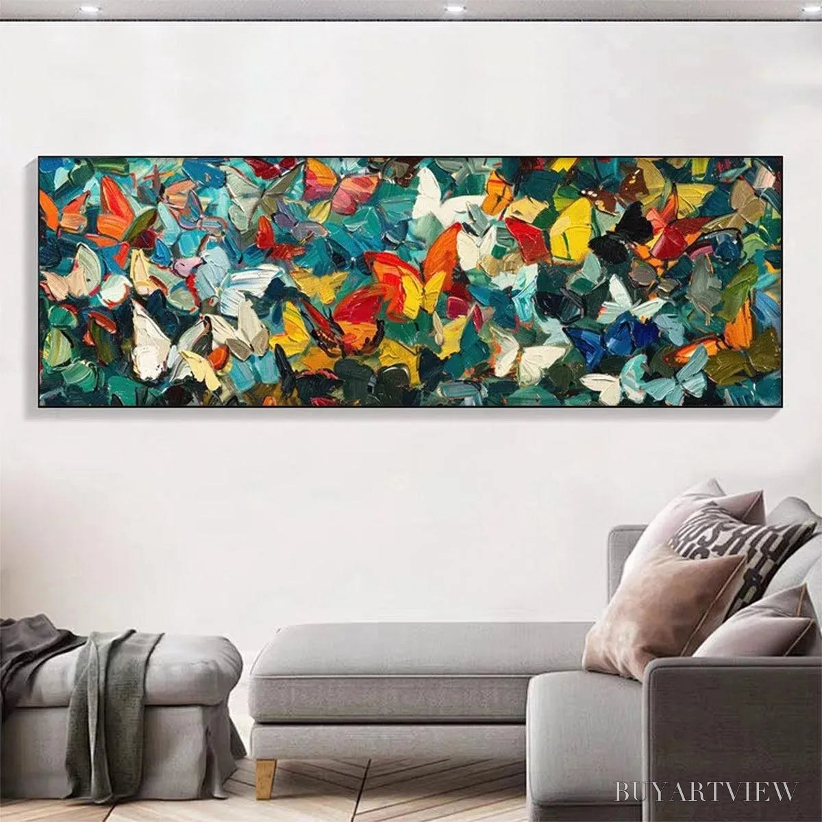 ARTOVITAS Butterfly Whirlwind Panoramic – Butterfly Painting, Panoramic , Colorful Impasto Decor - image 2