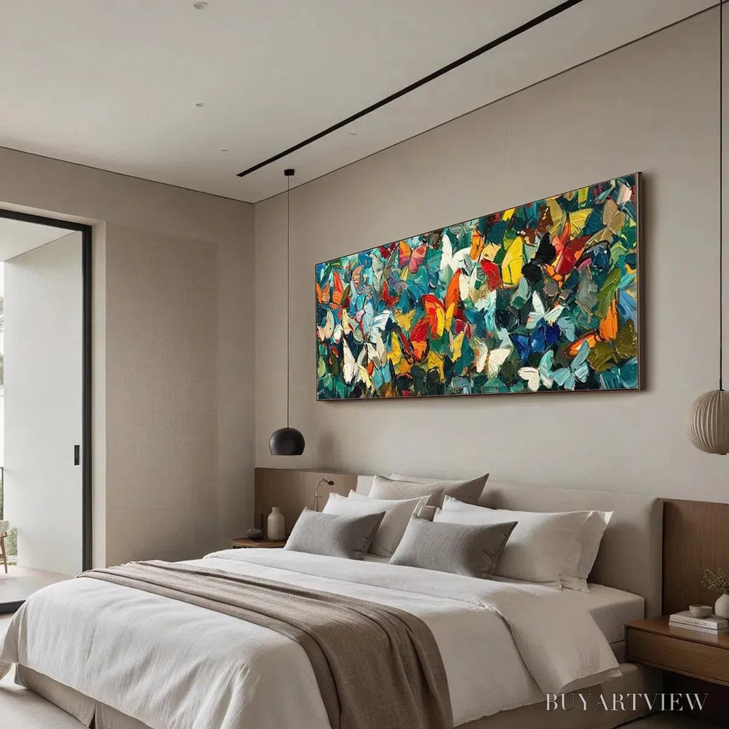 ARTOVITAS Butterfly Whirlwind Panoramic – Butterfly Painting, Panoramic , Colorful Impasto Decor - image 5